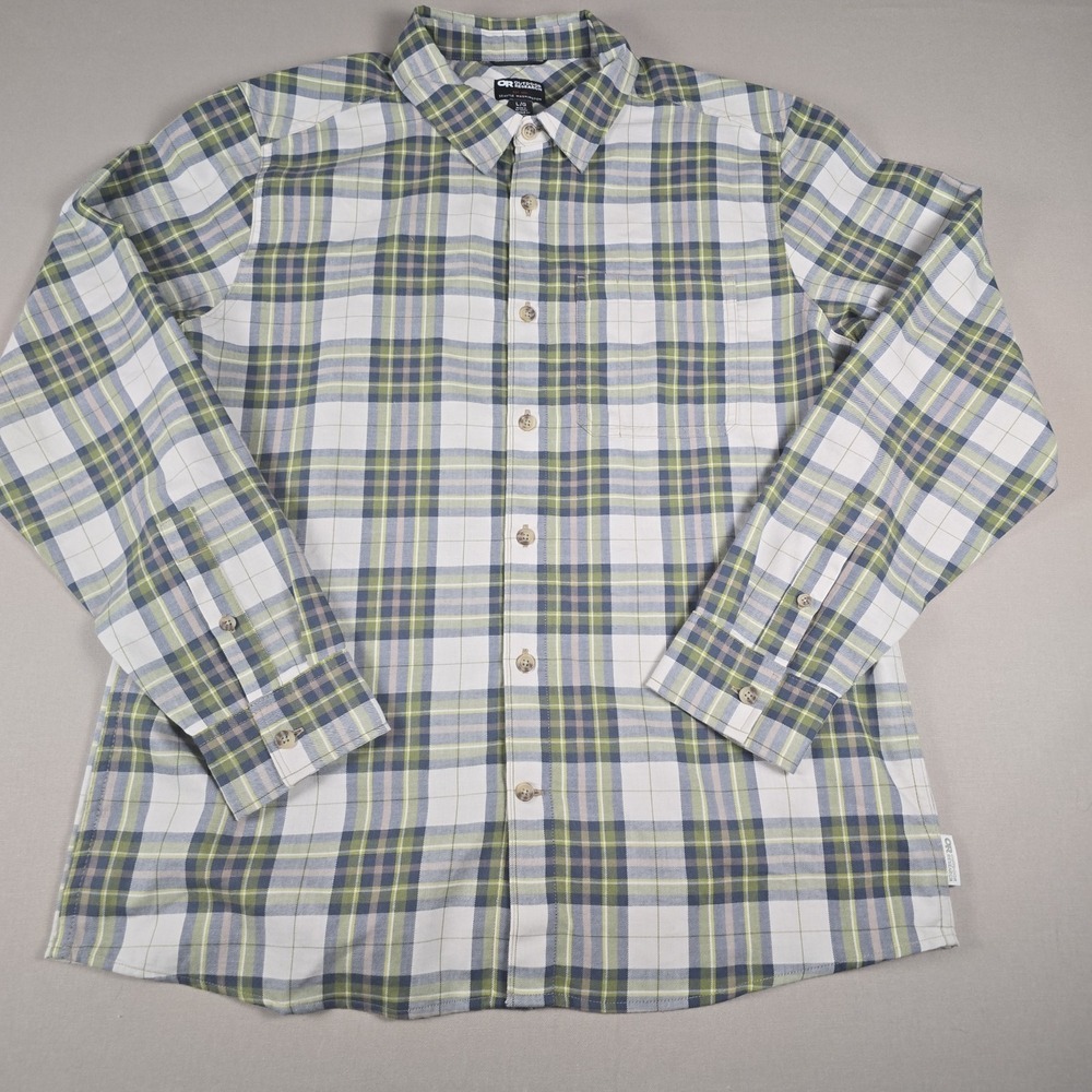Outdoor Research Mens Ravenna Flannel Shirt L Plaid Green Gray Fall 2025